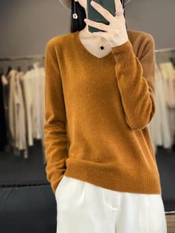 100% Pure Merino Wool Sweater Women V-neck Pullover Autumn /winter Casual Knit Tops Solid Color Regular Female Jacket Hot