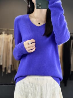 100% Pure Merino Wool Sweater Women V-neck Pullover Autumn /winter Casual Knit Tops Solid Color Regular Female Jacket Hot