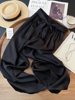 High Waist Ice Silk Acetate Wide Leg Pants for Women Summer Loose Silk Satin Long Maxi Trousers Spring Lace Up Plus Size Pants
