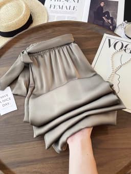High Waist Ice Silk Acetate Wide Leg Pants for Women Summer Loose Silk Satin Long Maxi Trousers Spring Lace Up Plus Size Pants