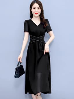 Red Chiffon Short Sleeve V-Neck Midi Dress Women Elegant Bandage Casual Beach Dresses 2024 Summer Black Party Prom Evening Dress