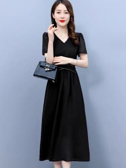 Red Chiffon Short Sleeve V-Neck Midi Dress Women Elegant Bandage Casual Beach Dresses 2024 Summer Black Party Prom Evening Dress