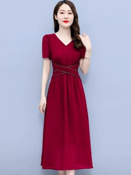 Red Chiffon Short Sleeve V-Neck Midi Dress Women Elegant Bandage Casual Beach Dresses 2024 Summer Black Party Prom Evening Dress