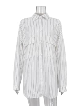 Mueyaruho 2023 Autumn Winter Women Oversized Striped Long Shirt Fashion White Long Sleeve Loose Fit Blouse Female
