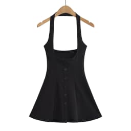 New in Mini dresses for women 2024 Summer black short dresses evening party sexy dress button up halter dress elegant brown