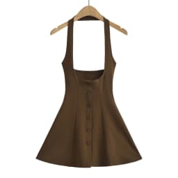 New in Mini dresses for women 2024 Summer black short dresses evening party sexy dress button up halter dress elegant brown