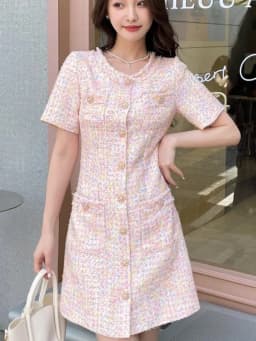 High Quality French Vintage Small Fragrance Tweed Summer Dress Women 2025 Elegant Fashion Chic Slim Waist Short Dresses Vestidos