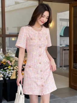 High Quality French Vintage Small Fragrance Tweed Summer Dress Women 2025 Elegant Fashion Chic Slim Waist Short Dresses Vestidos