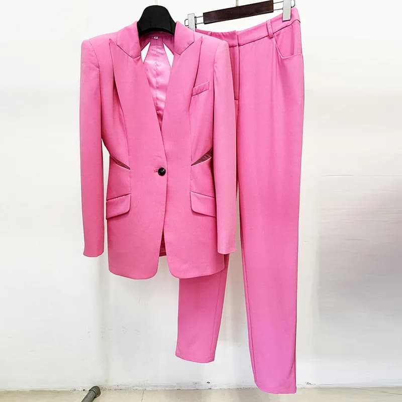 HIGH QUALITY New Fashion 2026 Designer Blazer Suit Set Women's Hollow out Beaded Blazer Pants Set