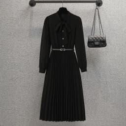 Women's Spring Autumn Vintage Plaid Cardigan Jacket Midi Black Dress 1 or Two-piece Set Lady Graceful Coat Bowknot Dresses Suits