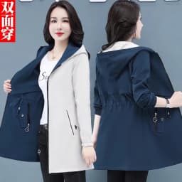 UHYTGF Double-Sided Trench Coat Women Spring Autumn Clothes Hooded Large Size Long Windbreaker Jacket Female Outerwear Tops 2680