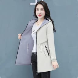 UHYTGF Double-Sided Trench Coat Women Spring Autumn Clothes Hooded Large Size Long Windbreaker Jacket Female Outerwear Tops 2680