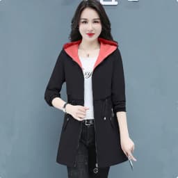 UHYTGF Double-Sided Trench Coat Women Spring Autumn Clothes Hooded Large Size Long Windbreaker Jacket Female Outerwear Tops 2680