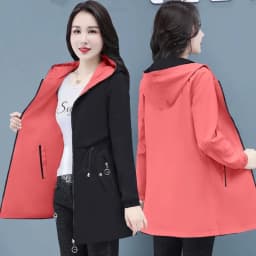 UHYTGF Double-Sided Trench Coat Women Spring Autumn Clothes Hooded Large Size Long Windbreaker Jacket Female Outerwear Tops 2680