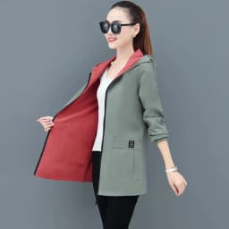 UHYTGF Double-Sided Trench Coat Women Spring Autumn Clothes Hooded Large Size Long Windbreaker Jacket Female Outerwear Tops 2680