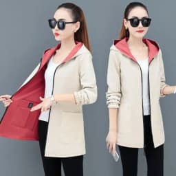UHYTGF Double-Sided Trench Coat Women Spring Autumn Clothes Hooded Large Size Long Windbreaker Jacket Female Outerwear Tops 2680