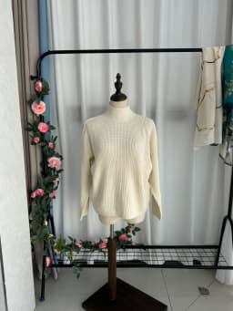 BirdTree 85% Silk 15% Cashmere Sweater, Women Beige Warm Mock Neck, Everyday Long Sleeve Solid Pullover, 2026 Spring T41872QC