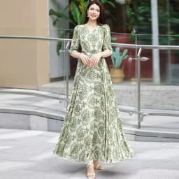  2026 New Spring/Summer Flower Large Swing Dress with Waist for Tourist Holiday Dress Chiffon Dress Beach Dress With Lace-UP