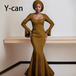 African Dresses for Women 2023 Dashiki Print Ruffles Sleeve Vestido Feminino with Headwrap Party Wedding Dresses Outfits 2425012