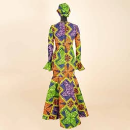 African Dresses for Women 2023 Dashiki Print Ruffles Sleeve Vestido Feminino with Headwrap Party Wedding Dresses Outfits 2425012