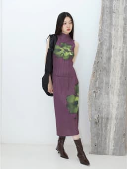 CHEERART Pleated Floral Summer Outfits For Women 2023 Purple Long Skirt And Sleeveless Top 2 Piece Set Fashion Designer Clothes