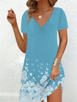 2023 Fashion Plus Size Dress Women Casual Loose V-Neck Ladies Summer Print Party Women's New Summer Pullovers Short Sleeve Dress