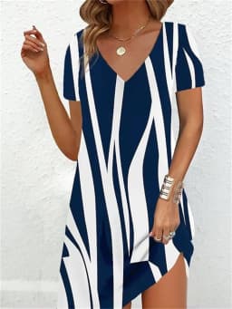 2023 Fashion Plus Size Dress Women Casual Loose V-Neck Ladies Summer Print Party Women's New Summer Pullovers Short Sleeve Dress