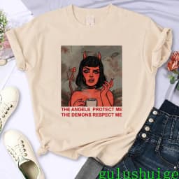 Satan Demon Grim Reaper Satanism Hell Funny T Shirt Women Summer Short Sleeve Tops Tshirt Harajuku Cartoon T-shirt 90s Top Tees