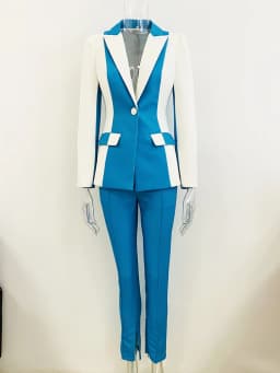 HIGH STREET Newest 2026 Designer Runway Suit Set Women's Color Block Blazer Flare Pants Suit