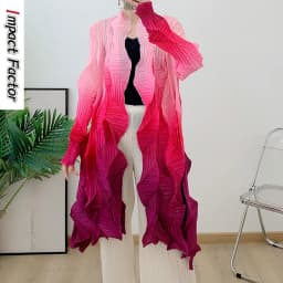 2025 New Fashion Miyake Pleated Gradient Mid-length Loose Cardigan Cape Jacket Autumn Coat Women