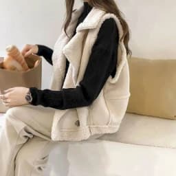 Fleece Waistcoats for Women Lambhair Coats Lapel Vests Casual Sleeveless Cardigans Oversized Winter Jackets Loose Women Tops