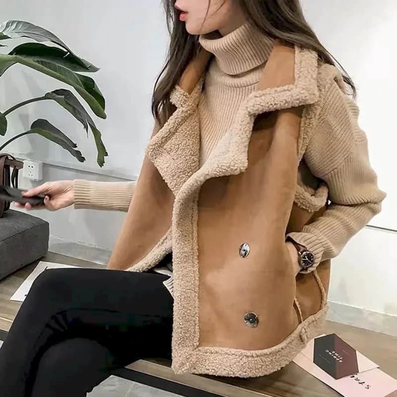Fleece Waistcoats for Women Lambhair Coats Lapel Vests Casual Sleeveless Cardigans Oversized Winter Jackets Loose Women Tops