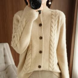 Half High Collar Twists Knitted Cardigan Autumn And Winter High-End Casual Loose Versatile Long Sleeved Base Sweater For Women