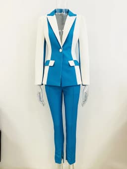 HIGH STREET Newest 2026 Designer Runway Suit Set Women's Contrast Color Block Blazer Pencil Pants Suit 2pcs