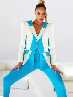 HIGH STREET Newest 2026 Designer Runway Suit Set Women's Contrast Color Block Blazer Pencil Pants Suit 2pcs
