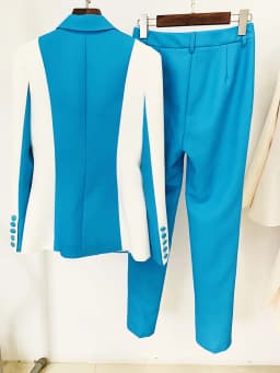 HIGH STREET Newest 2026 Designer Runway Suit Set Women's Contrast Color Block Blazer Pencil Pants Suit 2pcs