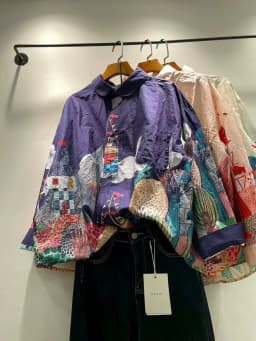 Bust 118cm pure cotton original design purple cartoon print shirts long sleeve blouses for women large size oversized shirts