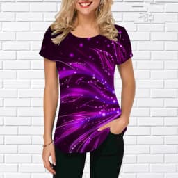 3D Gradient Floral Graphic Printed Women Fashion T-shirts Short Sleeve Street Round-Neck Pullovers Tops Summer Casual T Shirt
