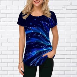 3D Gradient Floral Graphic Printed Women Fashion T-shirts Short Sleeve Street Round-Neck Pullovers Tops Summer Casual T Shirt