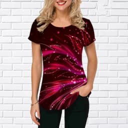 3D Gradient Floral Graphic Printed Women Fashion T-shirts Short Sleeve Street Round-Neck Pullovers Tops Summer Casual T Shirt