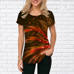 3D Gradient Floral Graphic Printed Women Fashion T-shirts Short Sleeve Street Round-Neck Pullovers Tops Summer Casual T Shirt