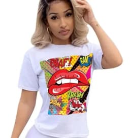 New Summer Lip Print Women's Top Short Sleeve T-shirt Oversized T Shirt Women Clothes Tops Graphic T Shirts Harajuku Clothing