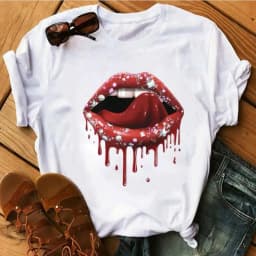 New Summer Lip Print Women's Top Short Sleeve T-shirt Oversized T Shirt Women Clothes Tops Graphic T Shirts Harajuku Clothing