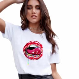 New Summer Lip Print Women's Top Short Sleeve T-shirt Oversized T Shirt Women Clothes Tops Graphic T Shirts Harajuku Clothing