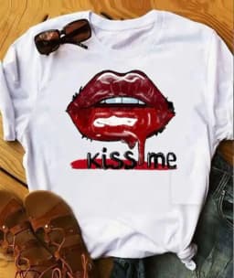 New Summer Lip Print Women's Top Short Sleeve T-shirt Oversized T Shirt Women Clothes Tops Graphic T Shirts Harajuku Clothing