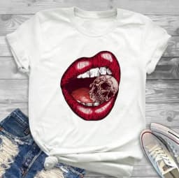 New Summer Lip Print Women's Top Short Sleeve T-shirt Oversized T Shirt Women Clothes Tops Graphic T Shirts Harajuku Clothing