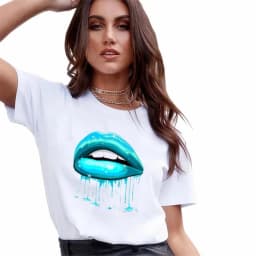 New Summer Lip Print Women's Top Short Sleeve T-shirt Oversized T Shirt Women Clothes Tops Graphic T Shirts Harajuku Clothing