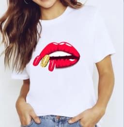 New Summer Lip Print Women's Top Short Sleeve T-shirt Oversized T Shirt Women Clothes Tops Graphic T Shirts Harajuku Clothing