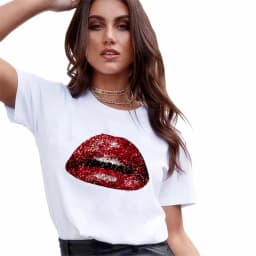 New Summer Lip Print Women's Top Short Sleeve T-shirt Oversized T Shirt Women Clothes Tops Graphic T Shirts Harajuku Clothing