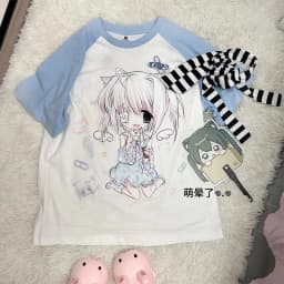 Y2k T Shirts Short Sleeve Women's Subculture Cartoon Print Tops Japanese New Casual Kawaii Harajuku Pulovers Summer Tees